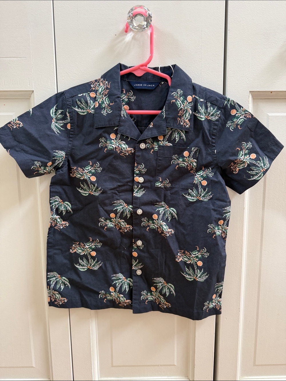 Janie and Jack Navy Palm Print Short-Sleeve Button-Up